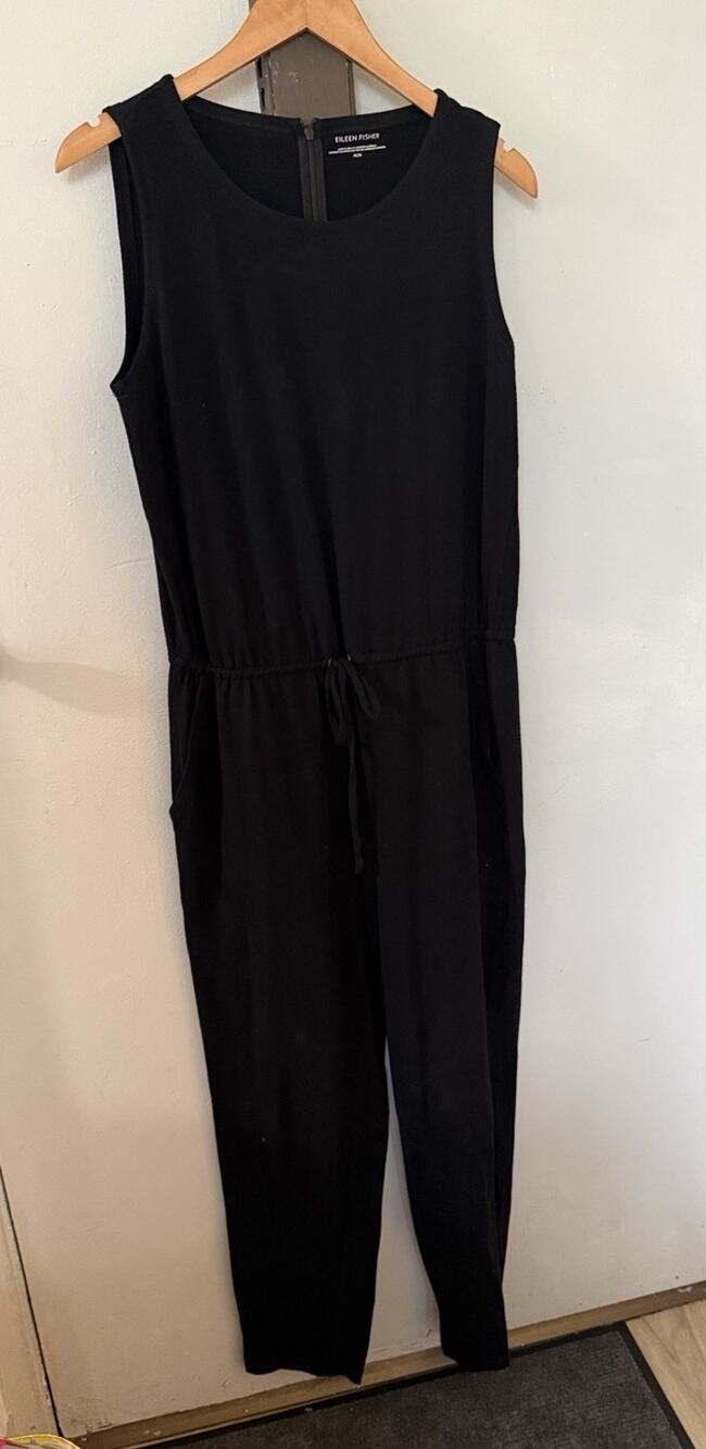 Eileen Fisher Women’s Medium Black Sleeveless Jumpsuit Back Zip Organic Cotton